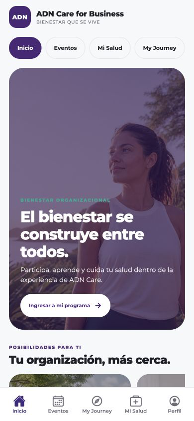 Pantalla real de la aplicación ADN Care for Business